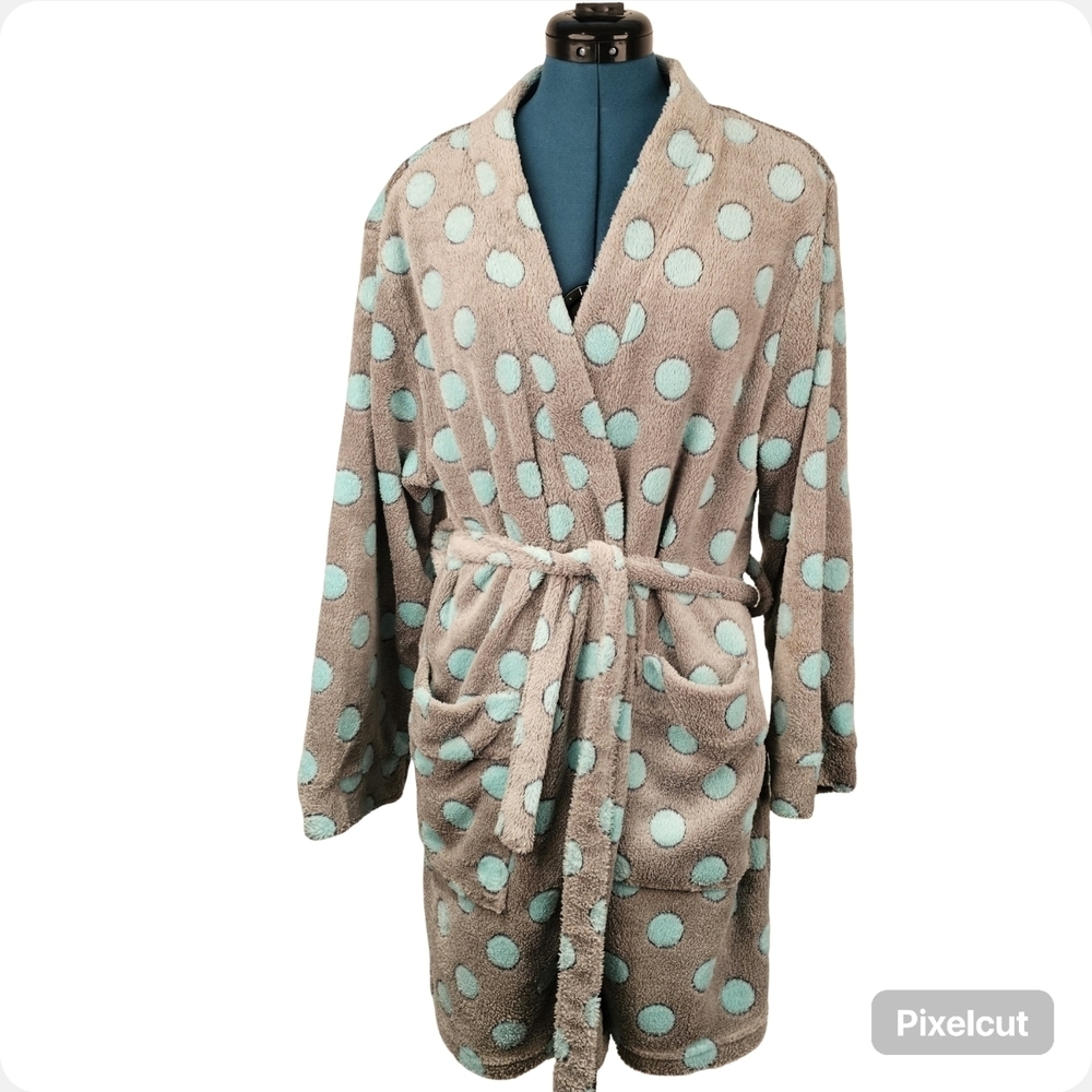 Pj Couture Polka Dot Robe in Gray and Blue